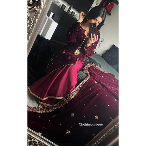 Luxe velvet- deep plum Gharara